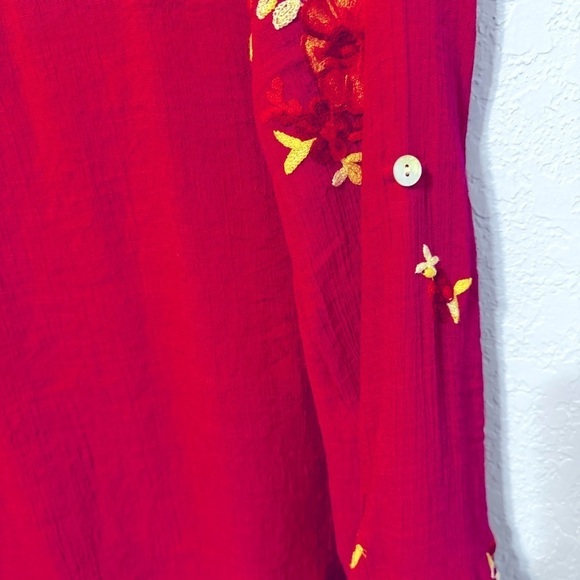 Fig And Flower Embroidered Floral V-neck Long Sleeves Semi Sheer Plus Size Top - Picture 5 of 9